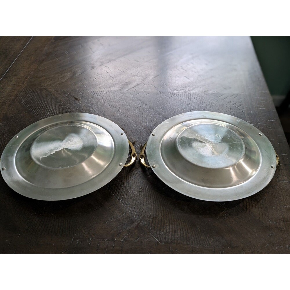 Serving Bowl Charger Dish Shiny Mirrored Floral Design w Gold Tone Handle (2) - Picture 7 of 11